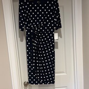 Studio connections, dress size 12, and WT navy polkadots gathered short sleeves